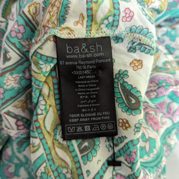 BA&SH Faga Off The Shoulder Midi Dress Size Small Green Paisley Preowned - Picture 10 of 13